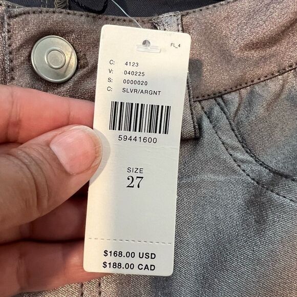 NWT Anthropologie/Avec Les Filles Metallic Straight Skinny Pant Silver Taupe 27 - Picture 9 of 12